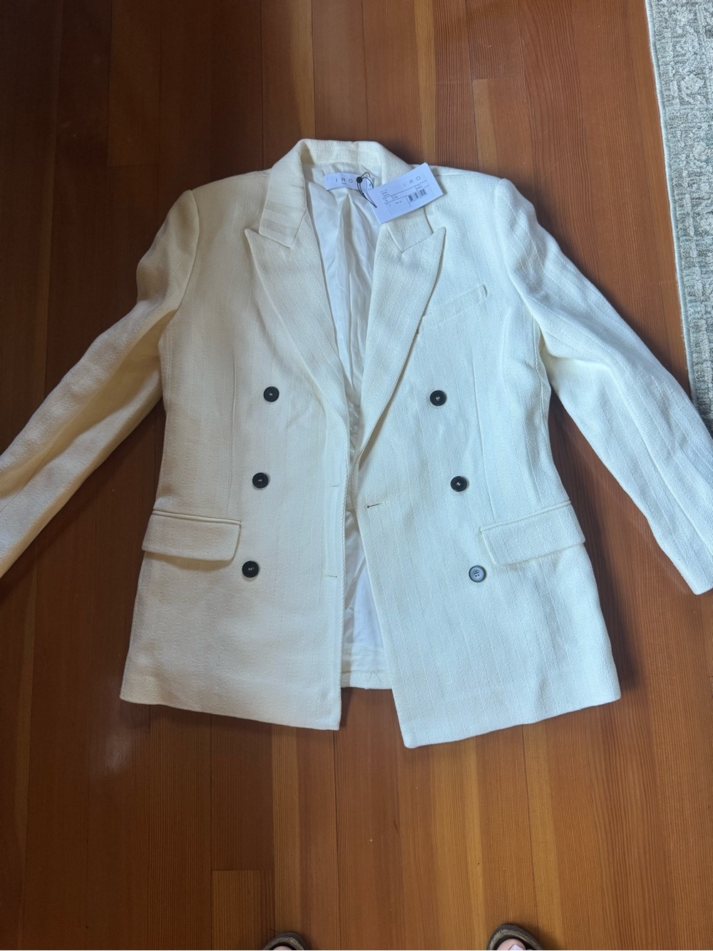 IRO Cream Double-Breasted Textured Blazer Jacket size 38 NWT